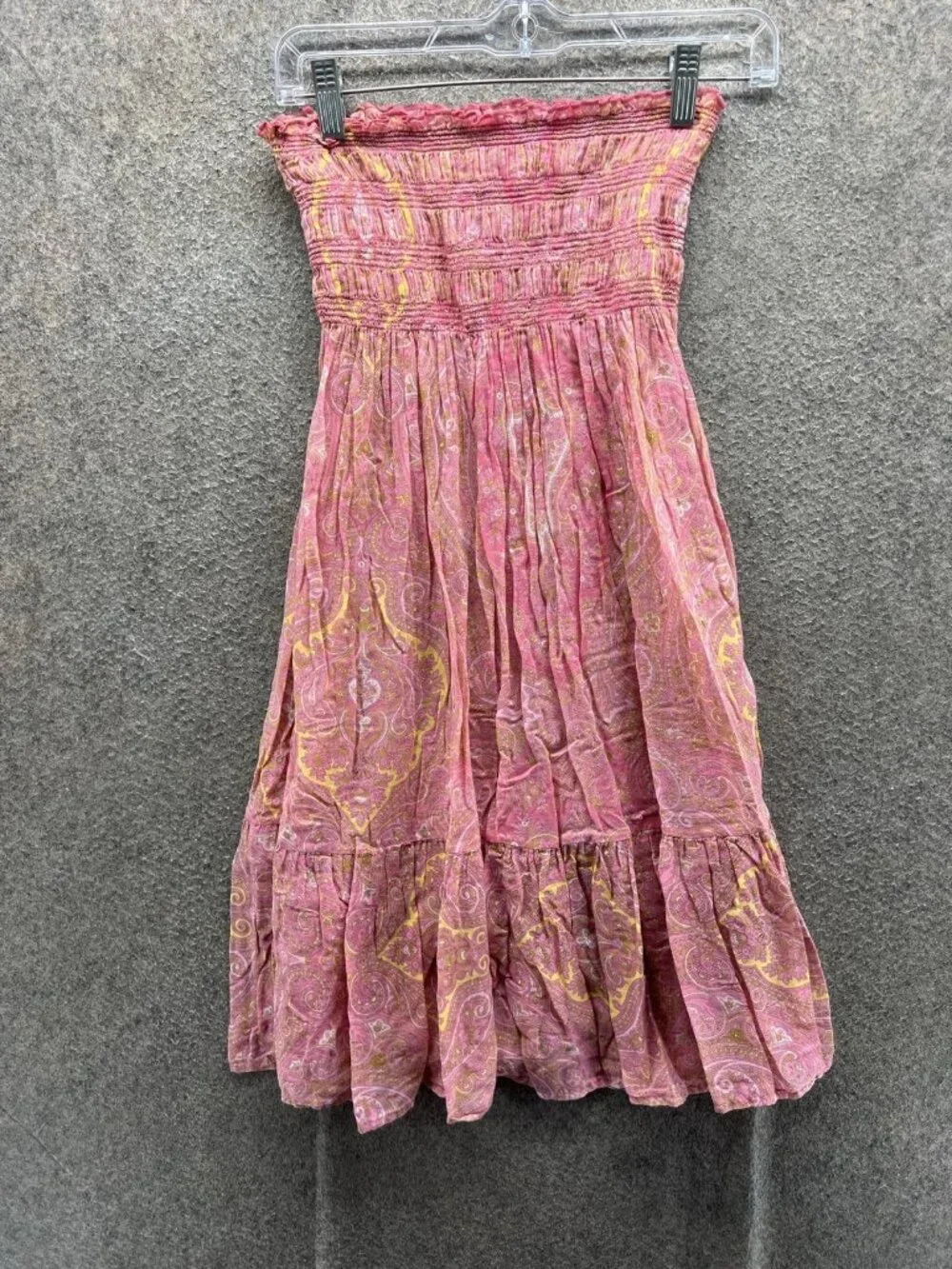 Tommy Bahama Paisley Dress Womens XS Pink Off Shoulder Smocked Ruffle Boho